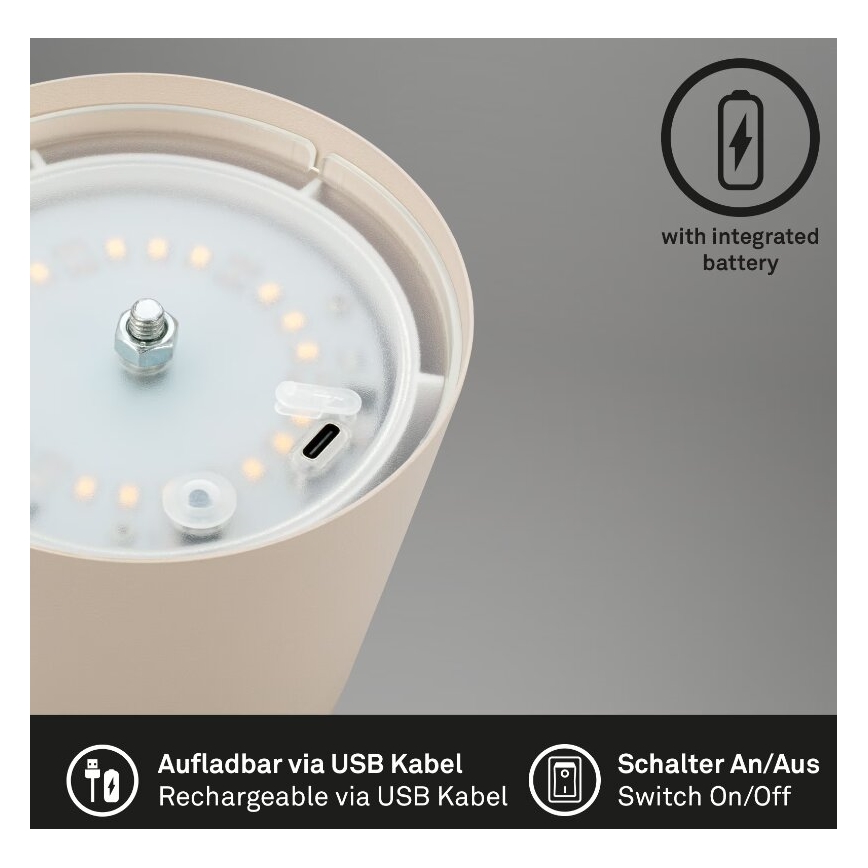 Briloner 7508011 - LED Pritemdoma įkraunama lauko stalinė lempa 2in1 LED/2,5W/5V IP44 smėlio spalvos