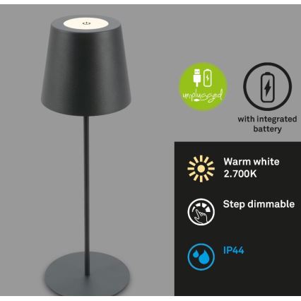 Briloner 7508015 - LED Pritemdoma įkraunama lauko stalinė lempa 2in1 LED/2,5W/5V IP44 antracitas