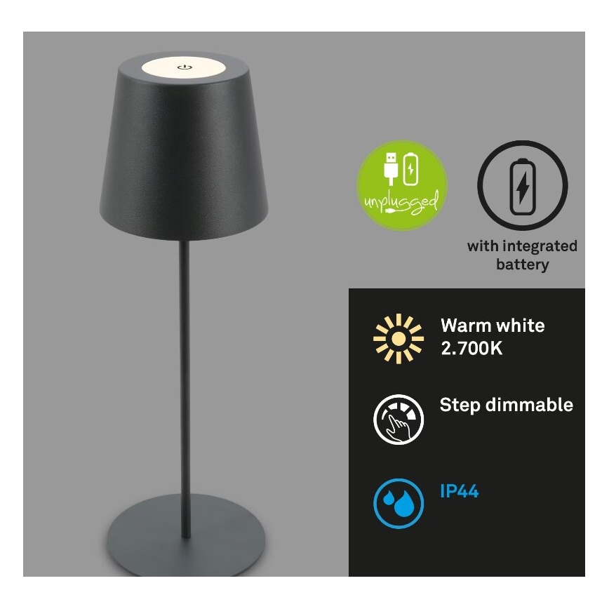 Briloner 7508015 - LED Pritemdoma įkraunama lauko stalinė lempa 2in1 LED/2,5W/5V IP44 antracitas