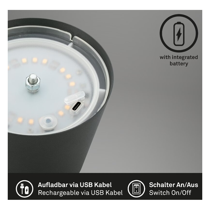 Briloner 7508015 - LED Pritemdoma įkraunama lauko stalinė lempa 2in1 LED/2,5W/5V IP44 antracitas