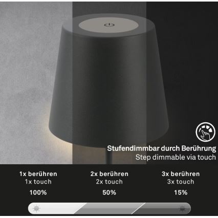 Briloner 7508015 - LED Pritemdoma įkraunama lauko stalinė lempa 2in1 LED/2,5W/5V IP44 antracitas