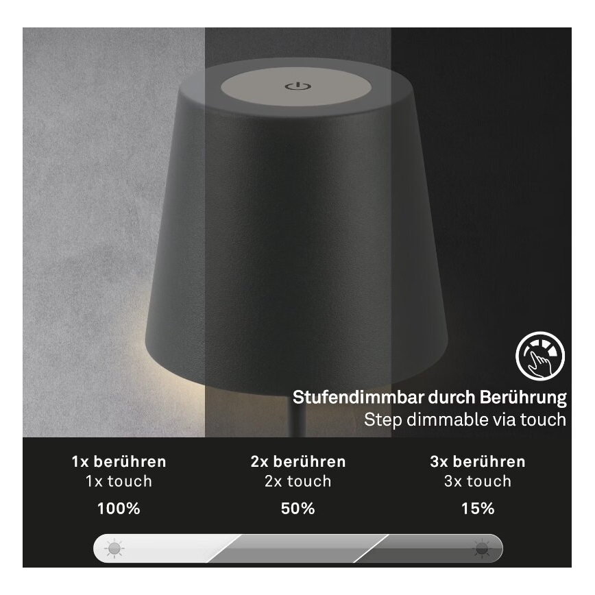 Briloner 7508015 - LED Pritemdoma įkraunama lauko stalinė lempa 2in1 LED/2,5W/5V IP44 antracitas