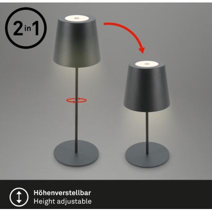 Briloner 7508015 - LED Pritemdoma įkraunama lauko stalinė lempa 2in1 LED/2,5W/5V IP44 antracitas