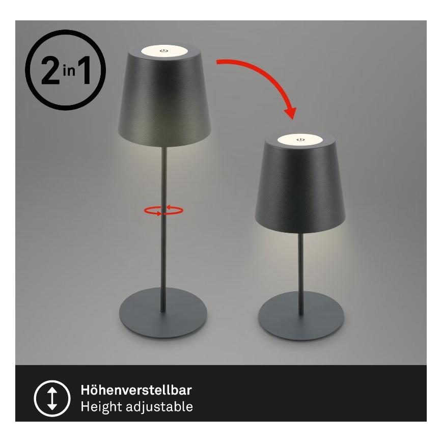 Briloner 7508015 - LED Pritemdoma įkraunama lauko stalinė lempa 2in1 LED/2,5W/5V IP44 antracitas