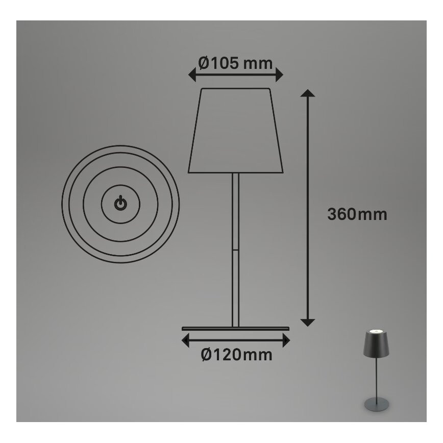 Briloner 7508015 - LED Pritemdoma įkraunama lauko stalinė lempa 2in1 LED/2,5W/5V IP44 antracitas