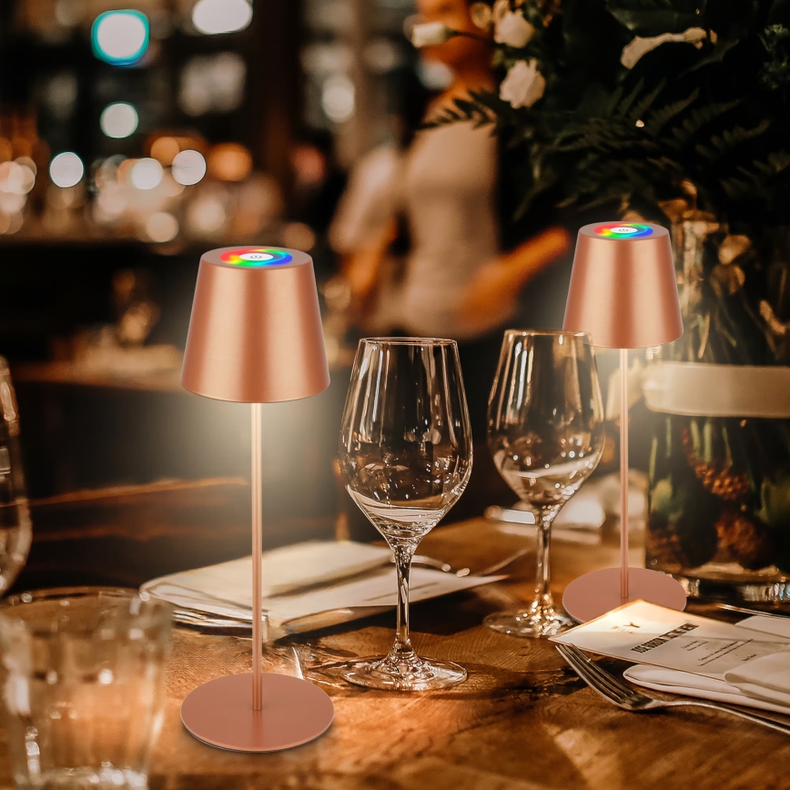 Briloner 7510013 - LED RGBW dimeriuojama lauko įkraunama stalo lempa CALIDA LED/2,5W/5V IP44 1200 mAh bronzinė