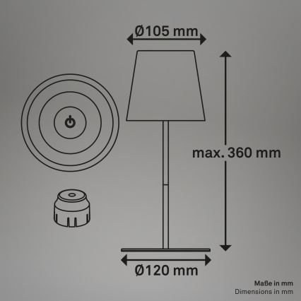 Briloner 7510013 - LED RGBW dimeriuojama lauko įkraunama stalo lempa CALIDA LED/2,5W/5V IP44 1200 mAh bronzinė