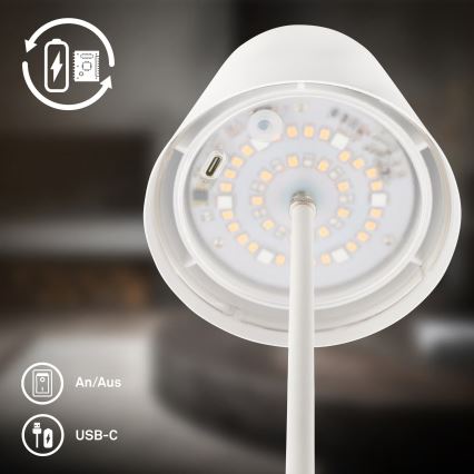 Briloner 7510016 - LED RGBW dimeriuojamas lauko įkraunamas stalinis šviestuvas CALIDA LED/2,5W/5V IP44 1200 mAh balta