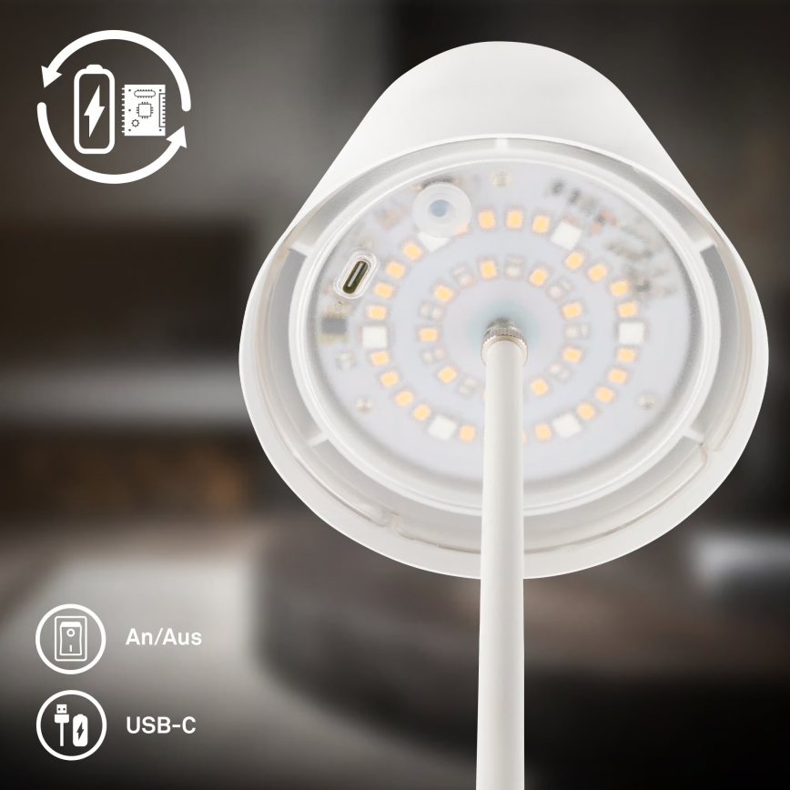 Briloner 7510016 - LED RGBW dimeriuojamas lauko įkraunamas stalinis šviestuvas CALIDA LED/2,5W/5V IP44 1200 mAh balta