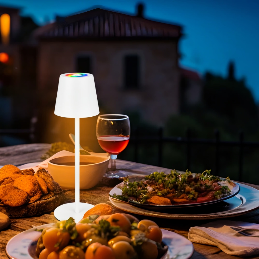 Briloner 7517016 - CILANO įkraunama, dimeriuojama LED RGBW lauko stalinė lempa LED/3W/5V IP44 2000 mAh balta