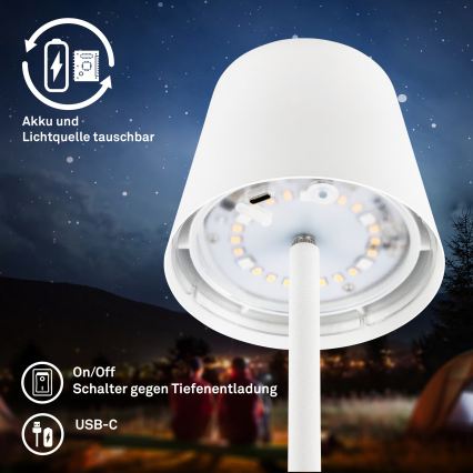 Briloner 7517016 - CILANO įkraunama, dimeriuojama LED RGBW lauko stalinė lempa LED/3W/5V IP44 2000 mAh balta