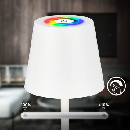Briloner 7517016 - CILANO įkraunama, dimeriuojama LED RGBW lauko stalinė lempa LED/3W/5V IP44 2000 mAh balta