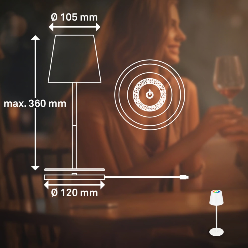 Briloner 7517016 - CILANO įkraunama, dimeriuojama LED RGBW lauko stalinė lempa LED/3W/5V IP44 2000 mAh balta