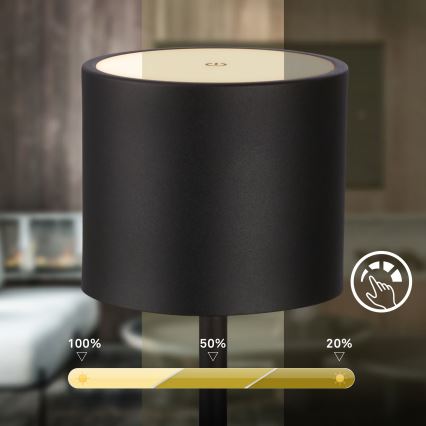 Briloner 7521015 - SIGO LED reguliuojamo ryškumo lauko įkraunama stalinė lempa, 2,5W/5V, IP44, 2600 mAh, juoda