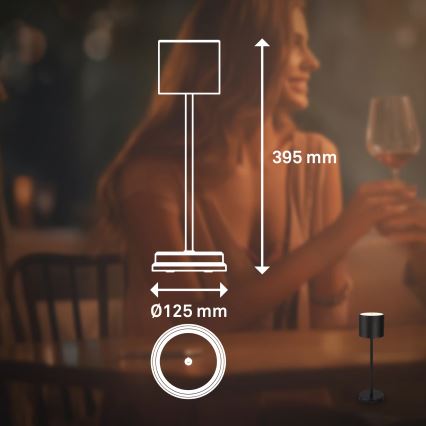 Briloner 7521015 - SIGO LED reguliuojamo ryškumo lauko įkraunama stalinė lempa, 2,5W/5V, IP44, 2600 mAh, juoda