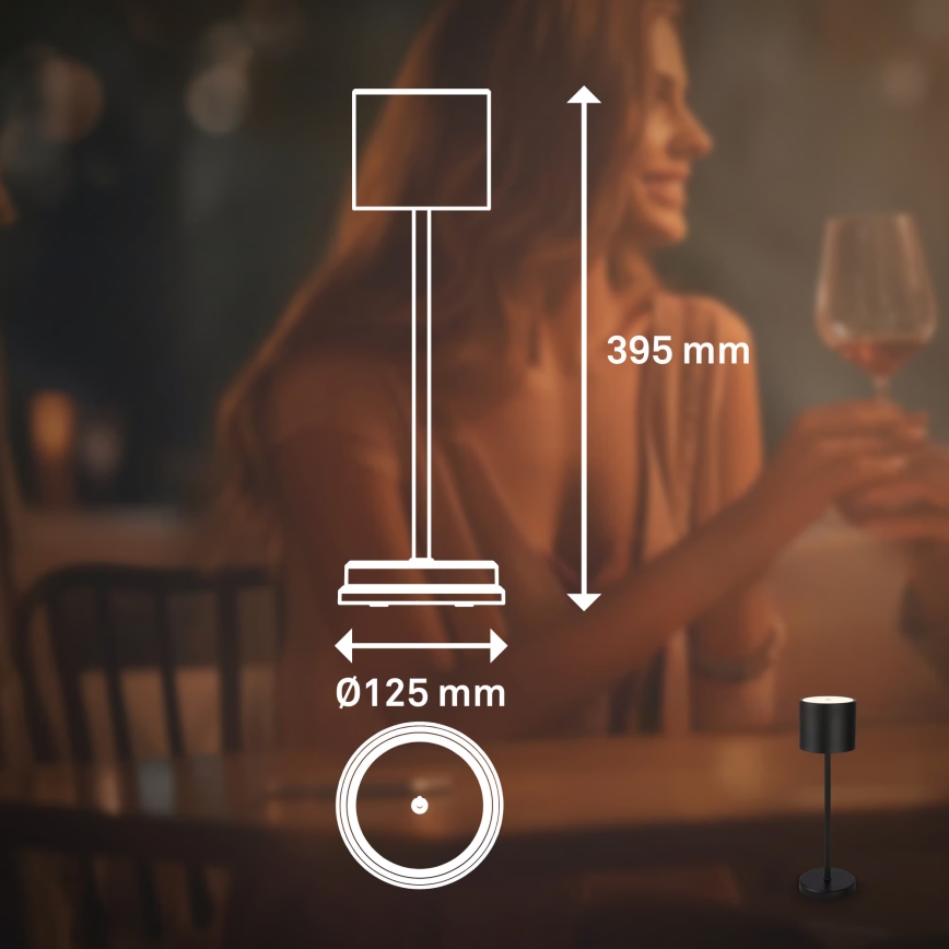 Briloner 7521015 - SIGO LED reguliuojamo ryškumo lauko įkraunama stalinė lempa, 2,5W/5V, IP44, 2600 mAh, juoda