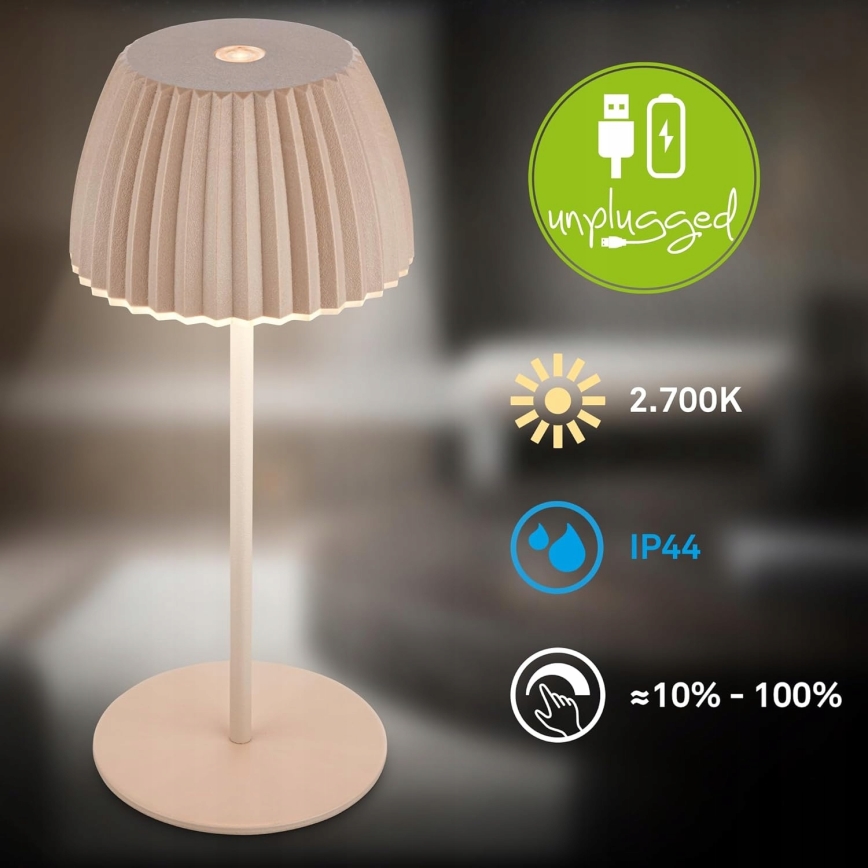Briloner 7552-011 - dimeriuojama LED įkraunama jutiklinė lauko stalo lempa MINI LED/1,5W/5V IP44 1800 mAh smėlio spalvos