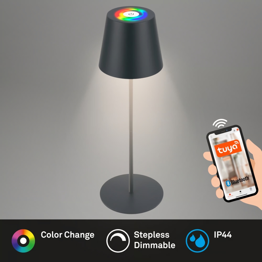 Briloner 7559015 - LED RGB dimeriuojama įkraunama lauko stalo lempa COLORIS LED/3,5W/5V IP44 2000 mAh antracitas Wi-Fi Tuya