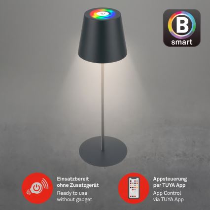Briloner 7559015 - LED RGB dimeriuojama įkraunama lauko stalo lempa COLORIS LED/3,5W/5V IP44 2000 mAh antracitas Wi-Fi Tuya