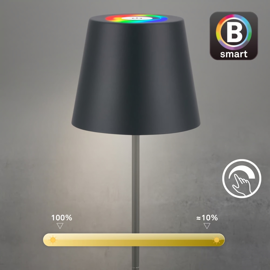 Briloner 7559015 - LED RGB dimeriuojama įkraunama lauko stalo lempa COLORIS LED/3,5W/5V IP44 2000 mAh antracitas Wi-Fi Tuya