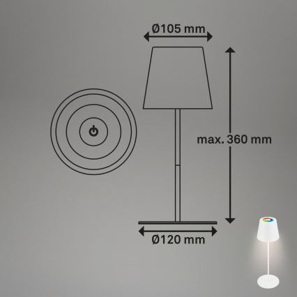 Briloner 7559016 - reguliuojama LED RGB įkraunama lauko stalinė lempa COLORIS LED/3,5W/5V IP44 2000 mAh Wi-Fi Tuya