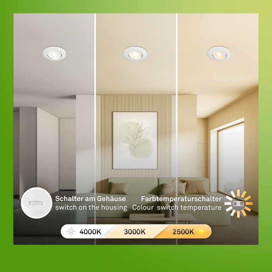 Briloner 7586036 - Komplektas 3 vnt. KLIRA įleidžiamų vonios LED šviestuvų, LED/4,9W/230V, 2500/3000/4000K, IP23, balti