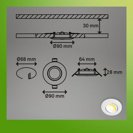 Briloner 7586036 - Komplektas 3 vnt. KLIRA įleidžiamų vonios LED šviestuvų, LED/4,9W/230V, 2500/3000/4000K, IP23, balti