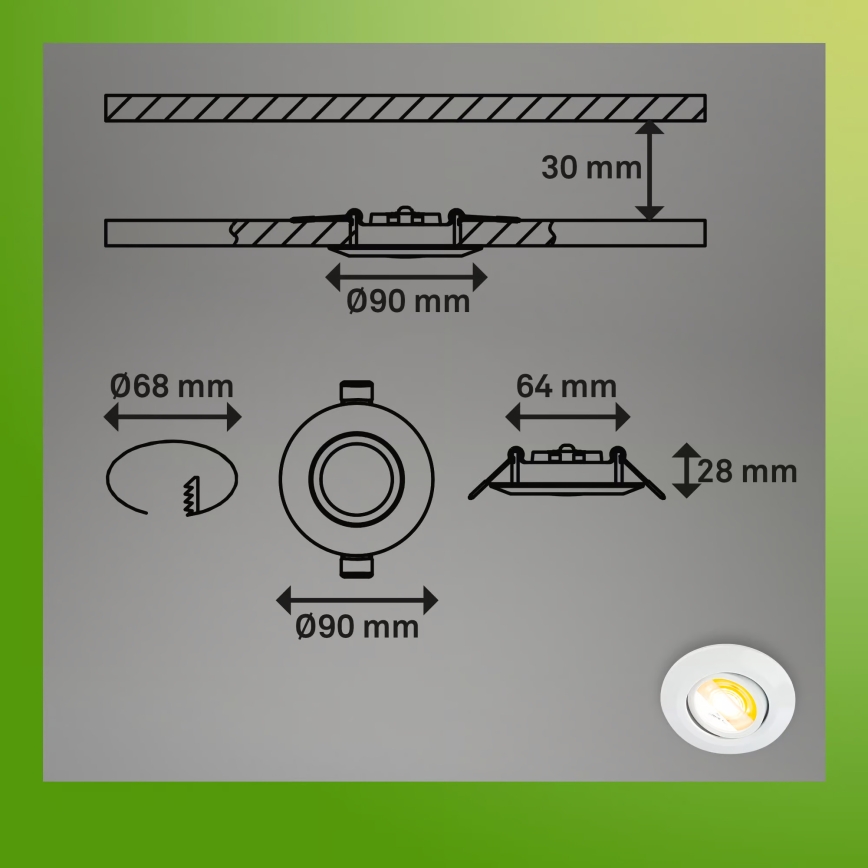 Briloner 7586036 - Komplektas 3 vnt. KLIRA įleidžiamų vonios LED šviestuvų, LED/4,9W/230V, 2500/3000/4000K, IP23, balti