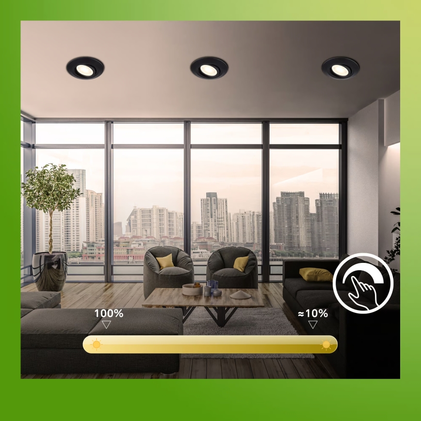 Briloner 7587035 - Komplektas 3 vnt. dimeriuojamų vonios įleidžiamų LED šviestuvų KLIRA, 1xLED/4,9W/230V, 2500/3000/4000K, IP23, juodas