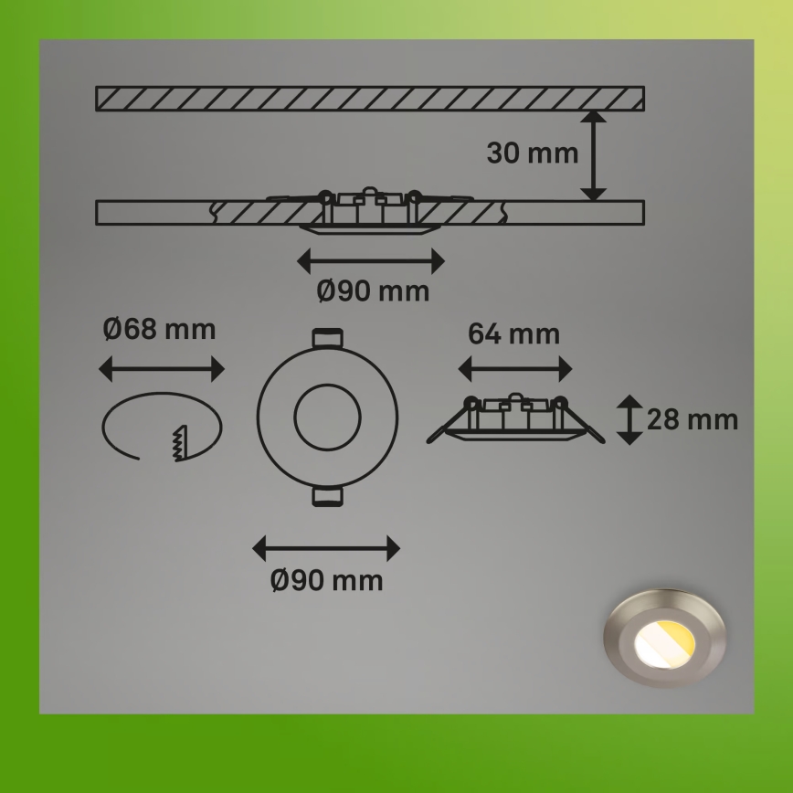 Briloner 7588032 - 3 vnt. LED vonios įleidžiamų lubų šviestuvų komplektas KLIRA 1xLED/4,9W/230V 2500/3000/4000K IP44 matinis chromas