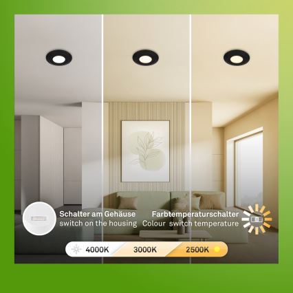 Briloner 7589035 - Komplektas 3x LED Dimeriu reguliuojamas įleidžiamas vonios šviestuvas KLIRA LED/4,9W/230V 2500/3000/4000K IP44 juodas