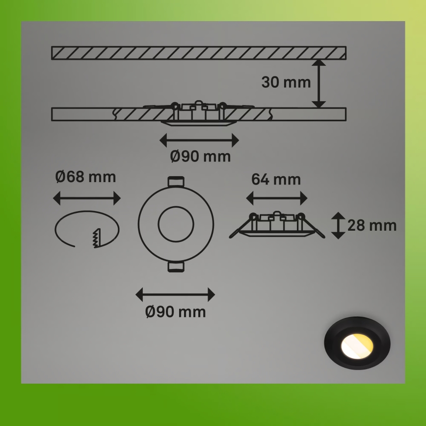 Briloner 7589035 - Komplektas 3xLED dimeriuojamas vonios kambario įmontuojamas šviestuvas KLIRA 1xLED/4,9W/230V 2500/3000/4000K IP44 juodas