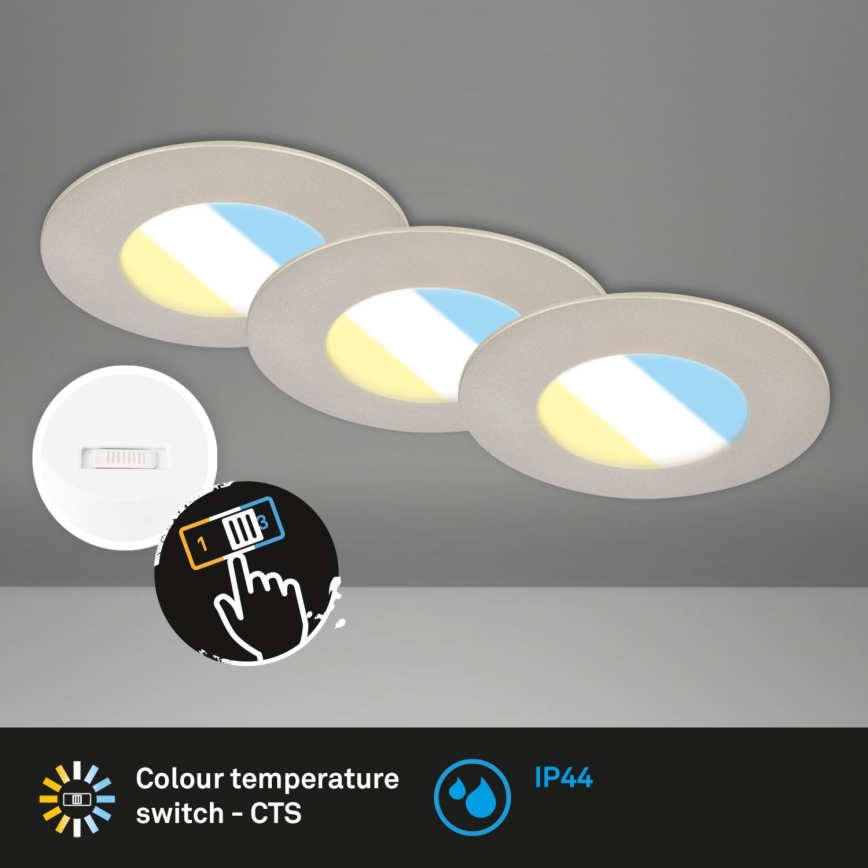 Briloner 7598032 - KOMPLEKTAS 3x LED įleidžiamas lubinis vonios šviestuvas LED/4,9W/230V IP44 2700/4000/6500K matinis chromas