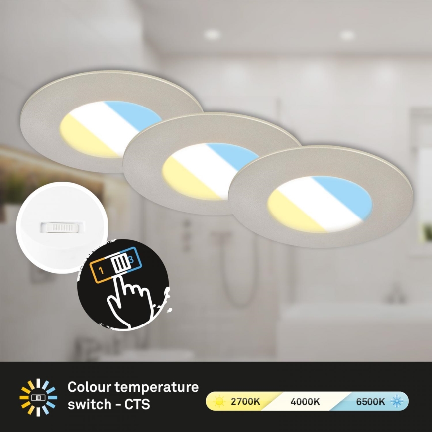 Briloner 7598032 - KOMPLEKTAS 3x LED įleidžiamas lubinis vonios šviestuvas LED/4,9W/230V IP44 2700/4000/6500K matinis chromas