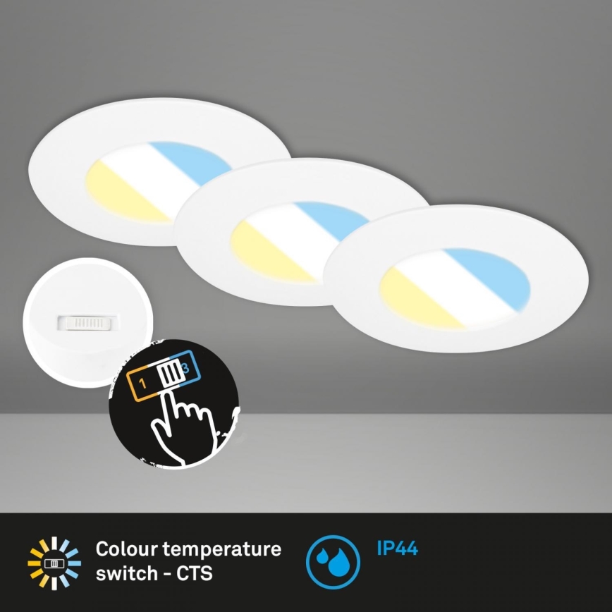 Briloner 7598036 - KOMPLEKTAS 3x LED įleidžiamas lubinis vonios šviestuvas LED/4,9W/230V IP44 2700/4000/6500K balta