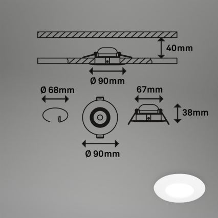 Briloner 7598036 - KOMPLEKTAS 3x LED įleidžiamas lubinis vonios šviestuvas LED/4,9W/230V IP44 2700/4000/6500K balta