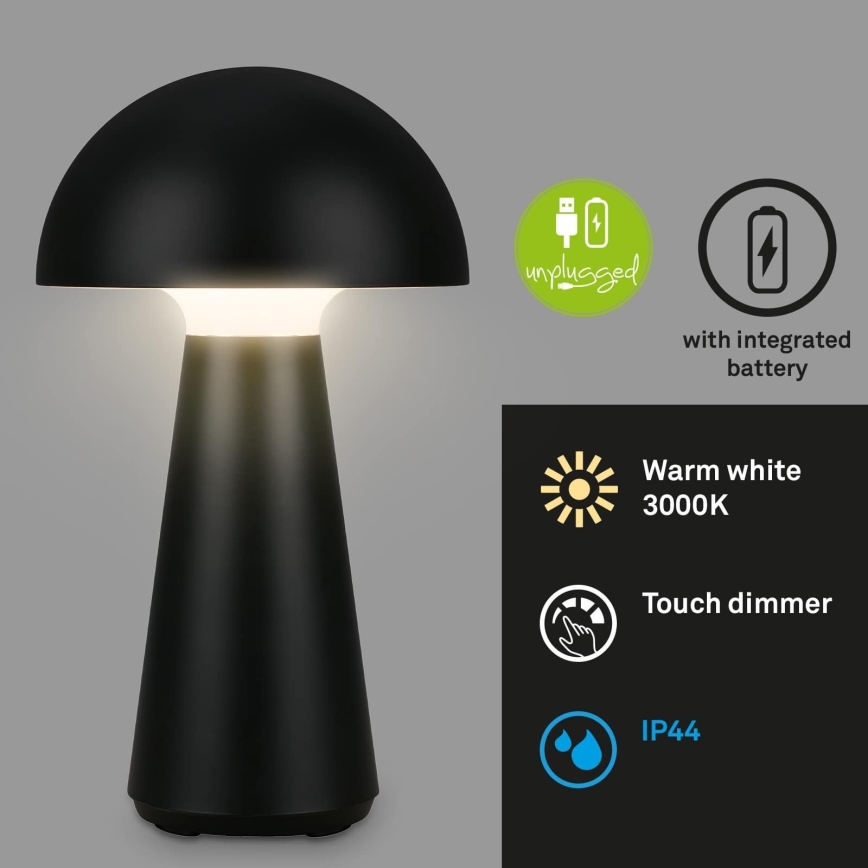 Briloner - reguliuojama LED įkraunama jutiklinė lauko stalo lempa LED/2,6W/5V 3000K IP44 2000 mAh juoda