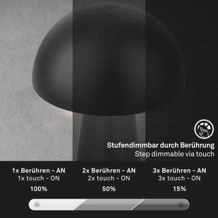 Briloner - reguliuojama LED įkraunama jutiklinė lauko stalo lempa LED/2,6W/5V 3000K IP44 2000 mAh juoda