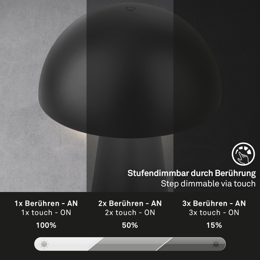 Briloner - reguliuojama LED įkraunama jutiklinė lauko stalo lempa LED/2,6W/5V 3000K IP44 2000 mAh juoda