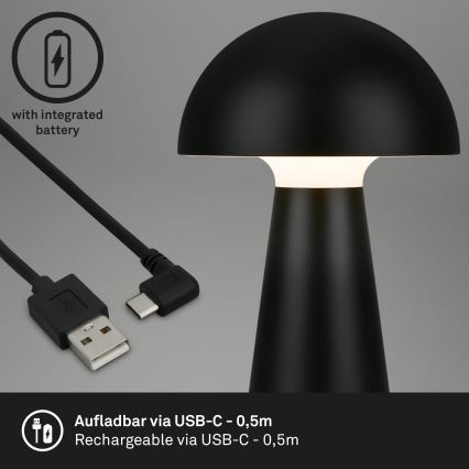 Briloner - reguliuojama LED įkraunama jutiklinė lauko stalo lempa LED/2,6W/5V 3000K IP44 2000 mAh juoda