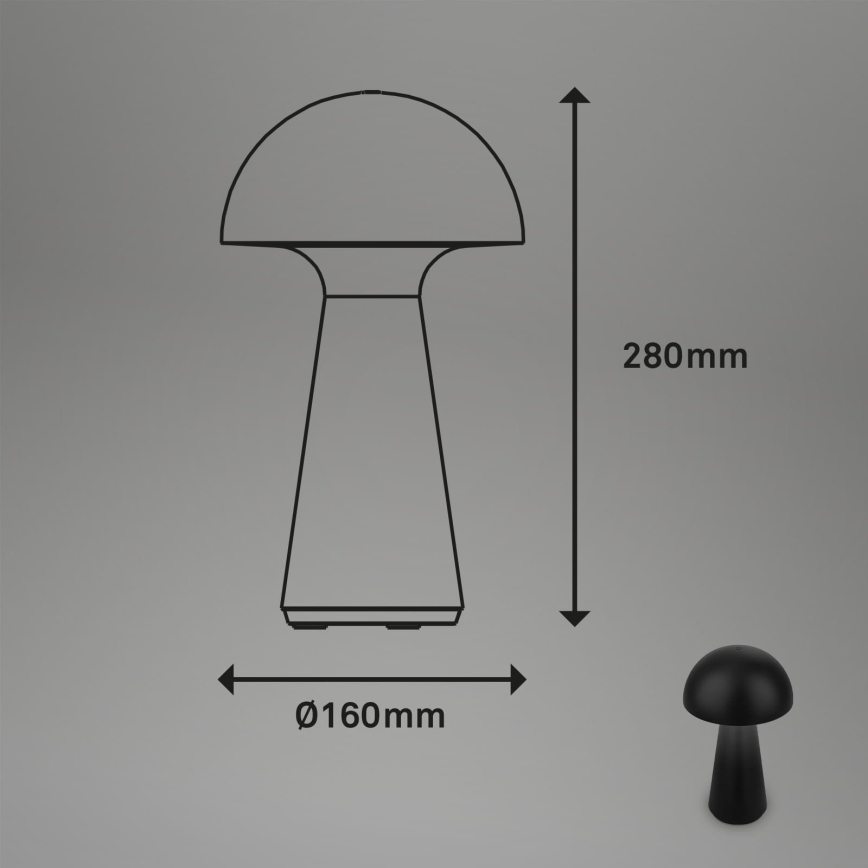 Briloner - reguliuojama LED įkraunama jutiklinė lauko stalo lempa LED/2,6W/5V 3000K IP44 2000 mAh juoda