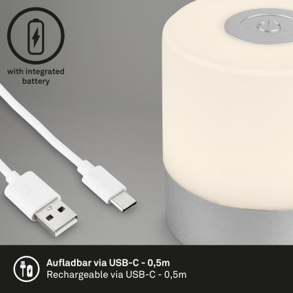 Briloner - LED dimeriuojama įkraunama jutiklinė lauko stalinė lempa LED/2W/5V 2700K IP44 1200 mAh matinis chromas