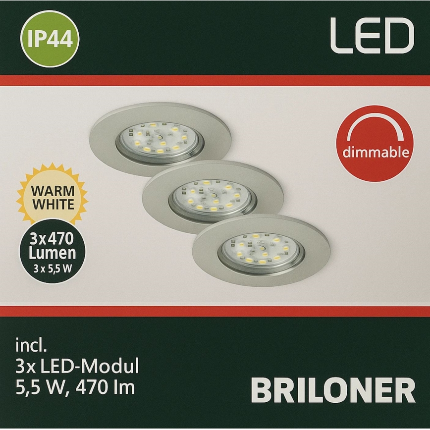 Briloner - KOMPLEKTAS 3x LED Reguliuojamas vonios įleidžiamas šviestuvas LED/5,5W/230V IP44