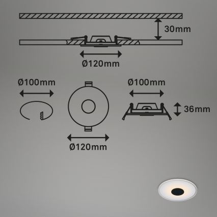 Briloner - KOMPLEKTAS 3x LED įleidžiamas lubinis vonios šviestuvas LED/6W/230V IP44 juoda