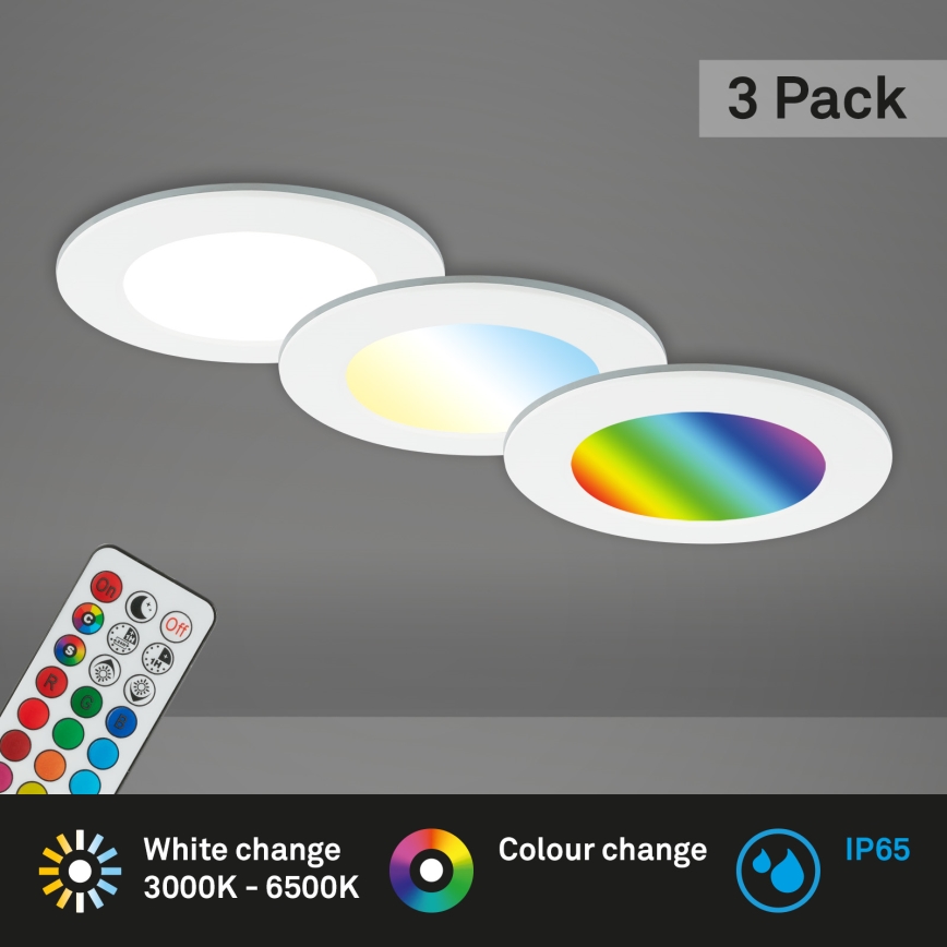Briloner - KOMPLEKTAS 3x RGBW LED Reguliuojamas vonios įleidžiamas šviestuvas LED/4,8W/230V 3000-6500K IP65 + nuotolinio valdymo pultas