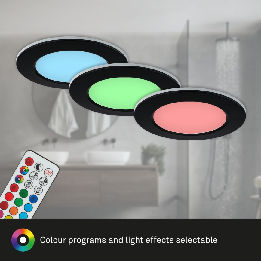 Briloner - KOMPLEKTAS 3x LED RGBW Pritemdomas įleidžiamas lubinis vonios šviestuvas LED/4,8W/230V 3000-6500K IP65 + nuotolinio valdymo pultas