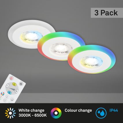 Briloner - KOMPLEKTAS 3x LED RGBW Pritemdomas įleidžiamas lubinis vonios šviestuvas LED/5W/230V 3000-6500K IP44 + nuotolinio valdymo pultas