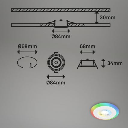 Briloner - KOMPLEKTAS 3x LED RGBW Pritemdomas įleidžiamas lubinis vonios šviestuvas LED/5W/230V 3000-6500K IP44 + nuotolinio valdymo pultas