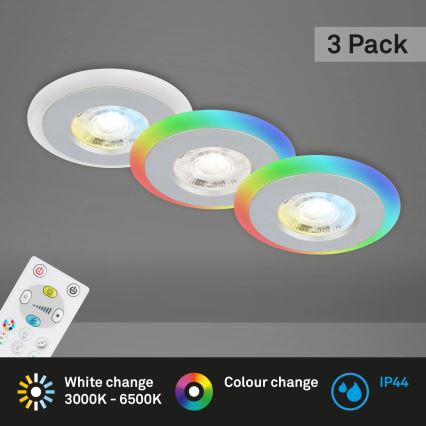 Briloner - KOMPLEKTAS 3x LED RGBW Pritemdomas įleidžiamas lubinis vonios šviestuvas LED/5W/230V 3000-6500K IP44 + nuotolinio valdymo pultas