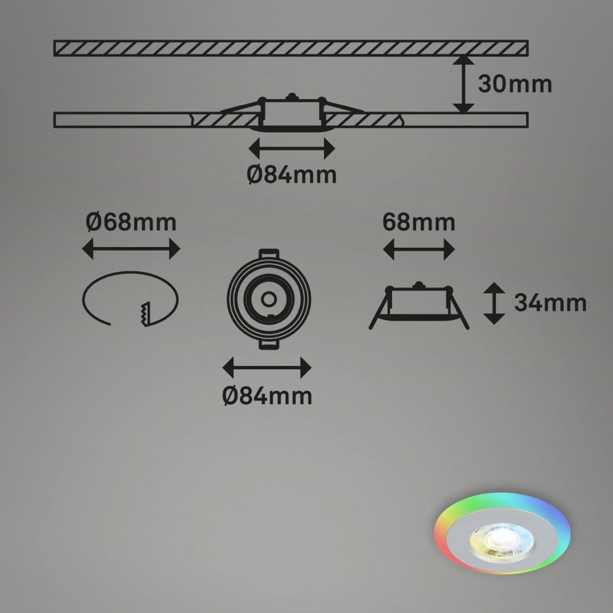 Briloner - KOMPLEKTAS 3x LED RGBW Pritemdomas įleidžiamas lubinis vonios šviestuvas LED/5W/230V 3000-6500K IP44 + nuotolinio valdymo pultas